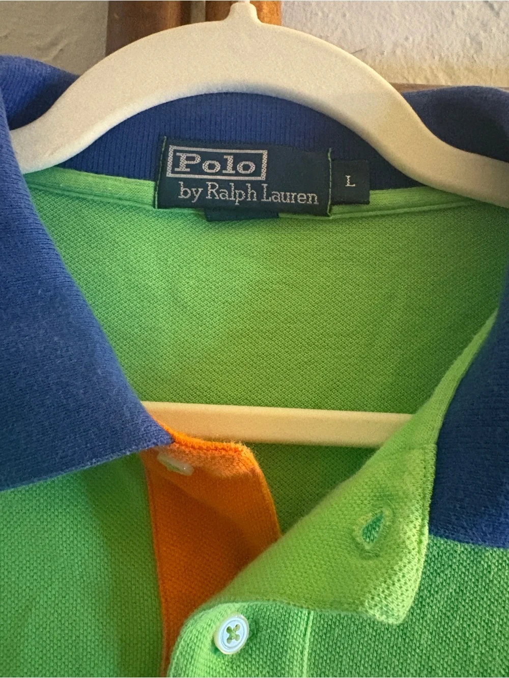 Polo Ralph Lauren Mens L Green Blue polo Short Sleeve Shirt Retro Vintage